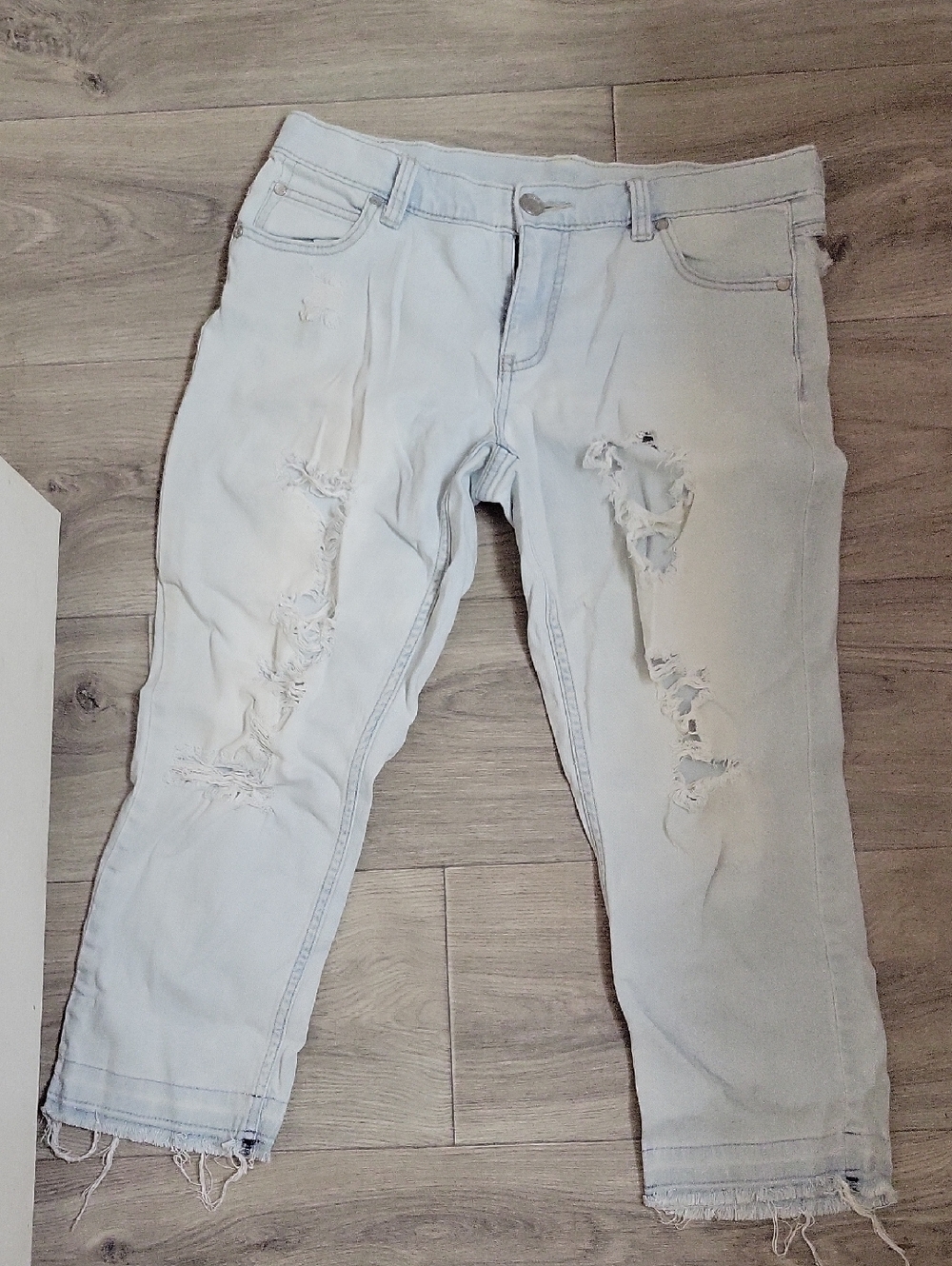 Light Blue Ripped Ankle Jeans